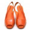 PRADA PATENT LEATHER CORAL WEDGES SIZE:41